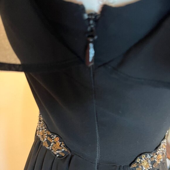 bebe Black with Gold sequins Mesh Chiffon Mini Dress, Size 2 - Picture 13 of 15